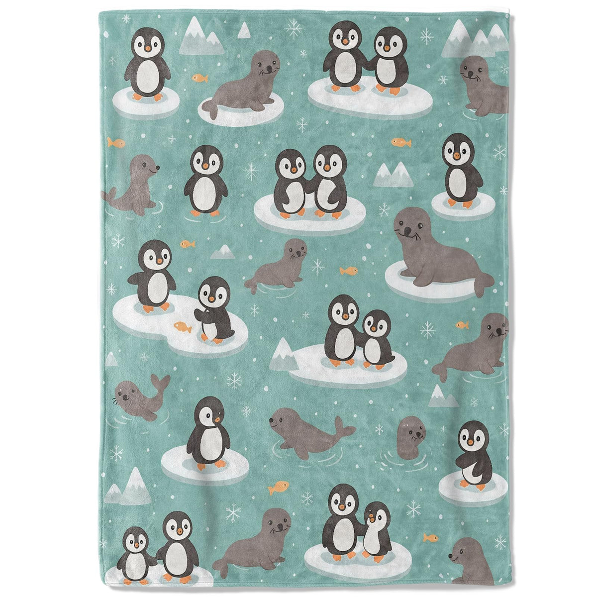 coedoaes Cute Penguin and Seal Fleece Blanket,50x60in,Arctic Animal Ice Floes and Fish Throw Blankets,Soft Cozy Lightweight, Ideal for Bed Living Room Home Winter Decor,Kids Gifts