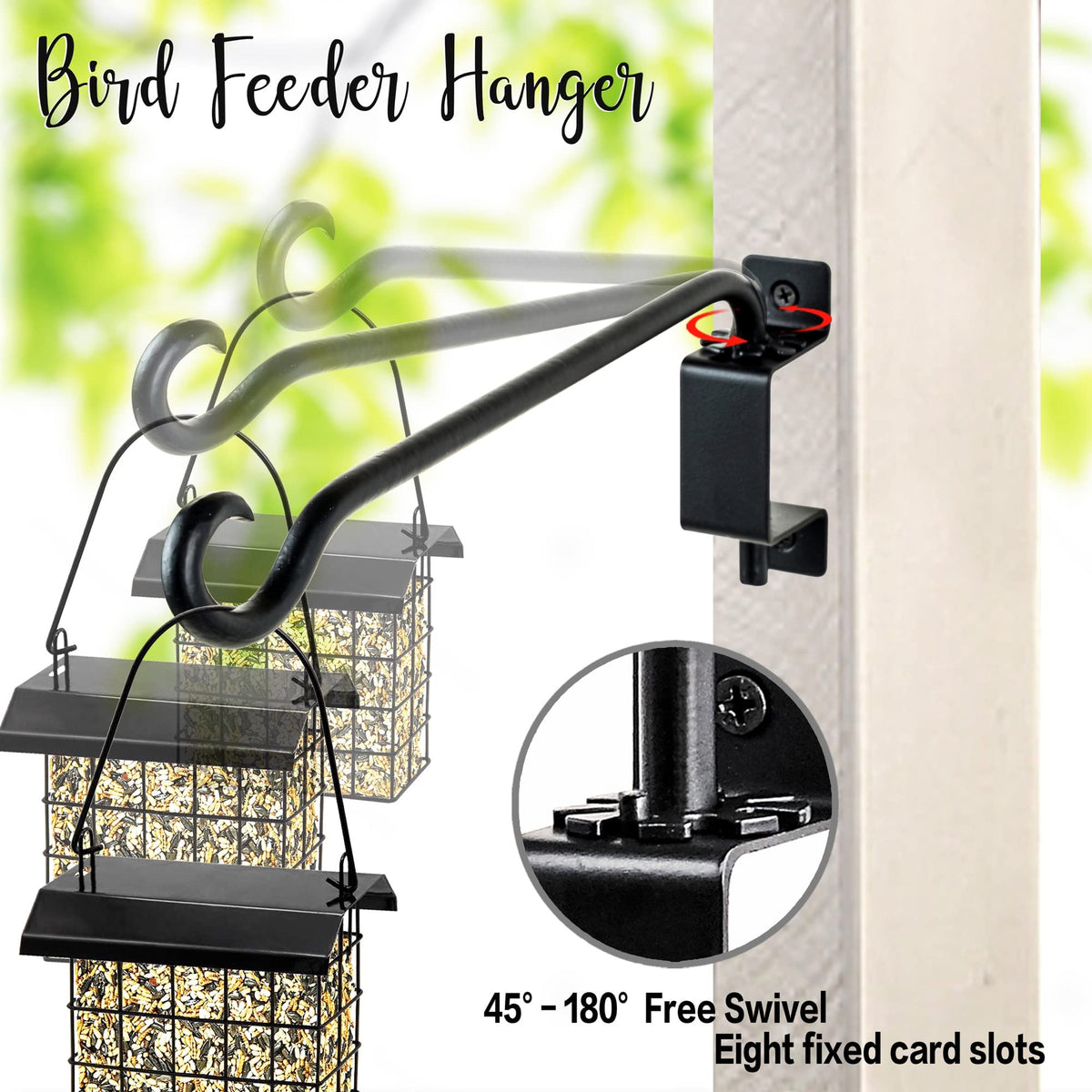 AJART Swivel Hanging Plant Bracket: Outdoor Bird Feeder Hangers for Wall Mount 16 Inch - 2 Pieces Hummingbird Feeder Hook for Flower Basket