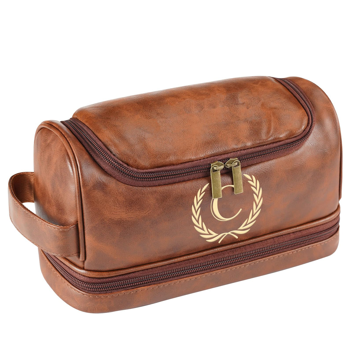 Sparklove Personalized Initial Toiletry Bag for Men, Monogrammed Engraved Mens leather Toiletry Travel Bag,Unique Gift for Him, Dad, Groomsmen, Birthday, Anniversary, Father, Son, Husband