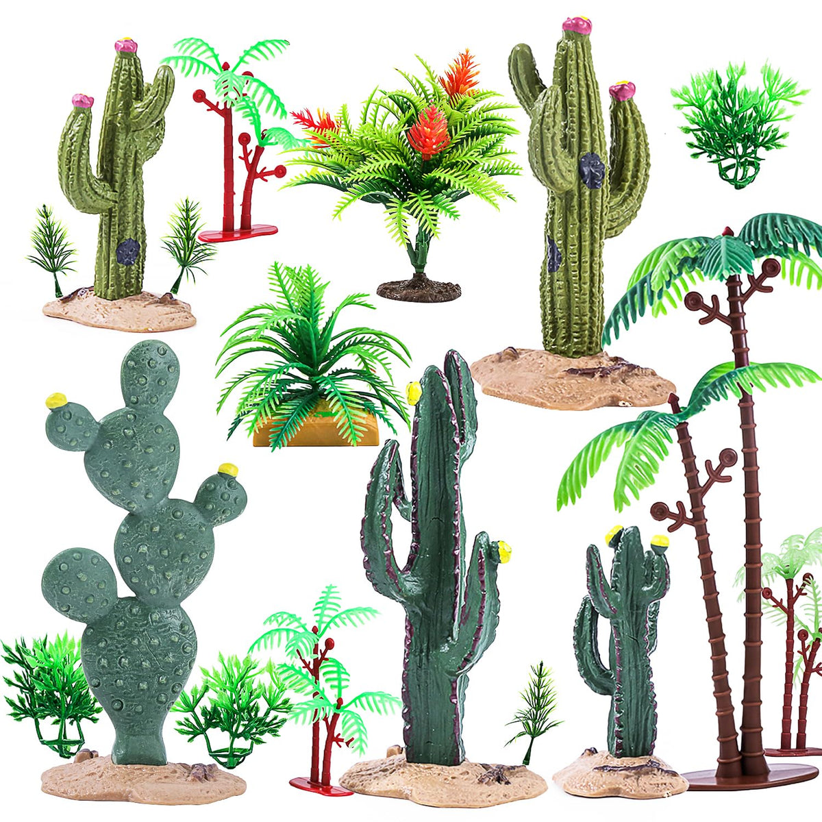 20Pcs Artificial Tree Set, Mini Cactus Tree Grasses Figurines Ornaments for Micro Train Landscape Railway Desert Sand Animal Table Diorama Accessory Garden Decoration