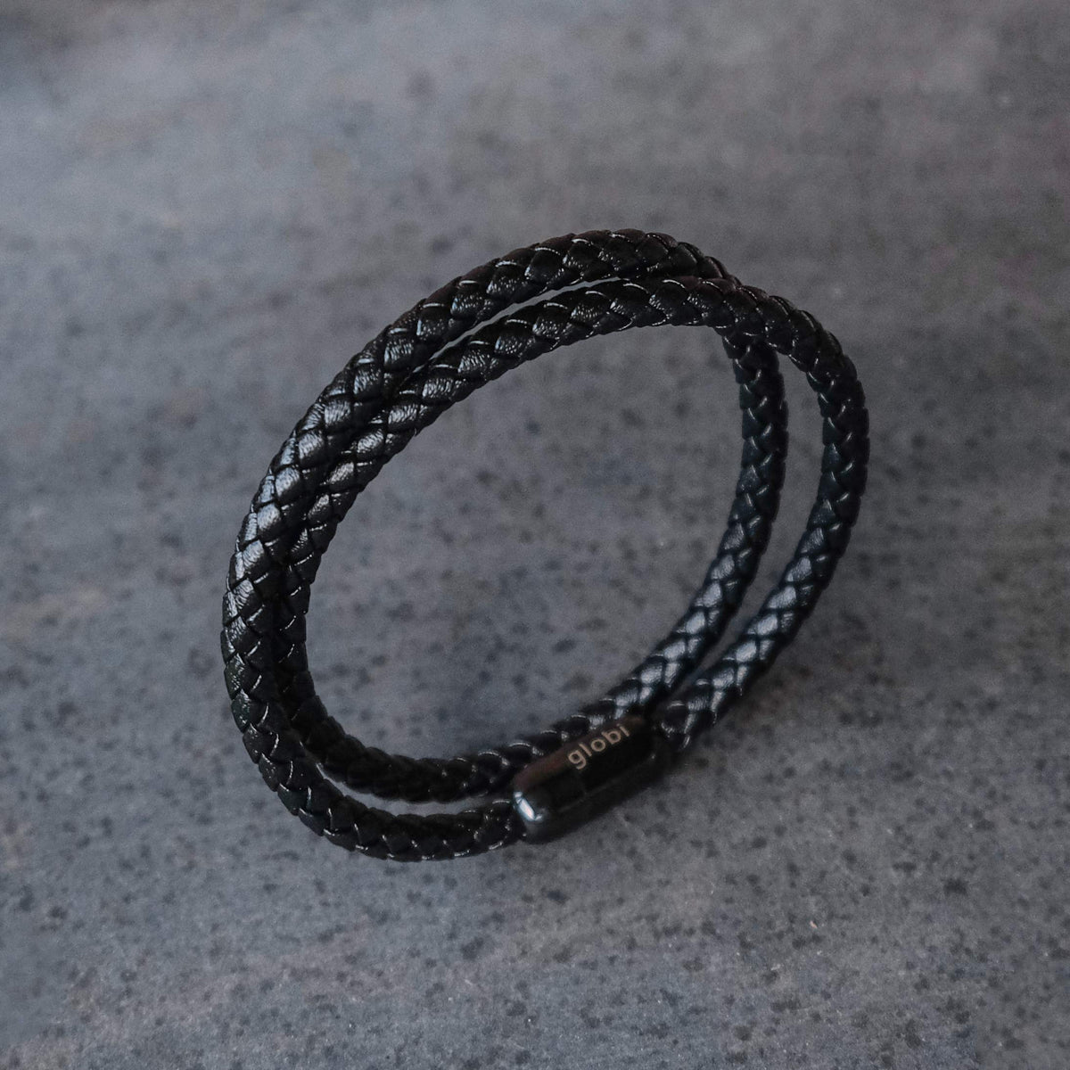 Globi Leather Bracelet For Men | Genuine Wrap Braided Leather Cuff Bangle Bracelet with Magnetic Stainless Steel Clasp For Men/Women (Black 8”)