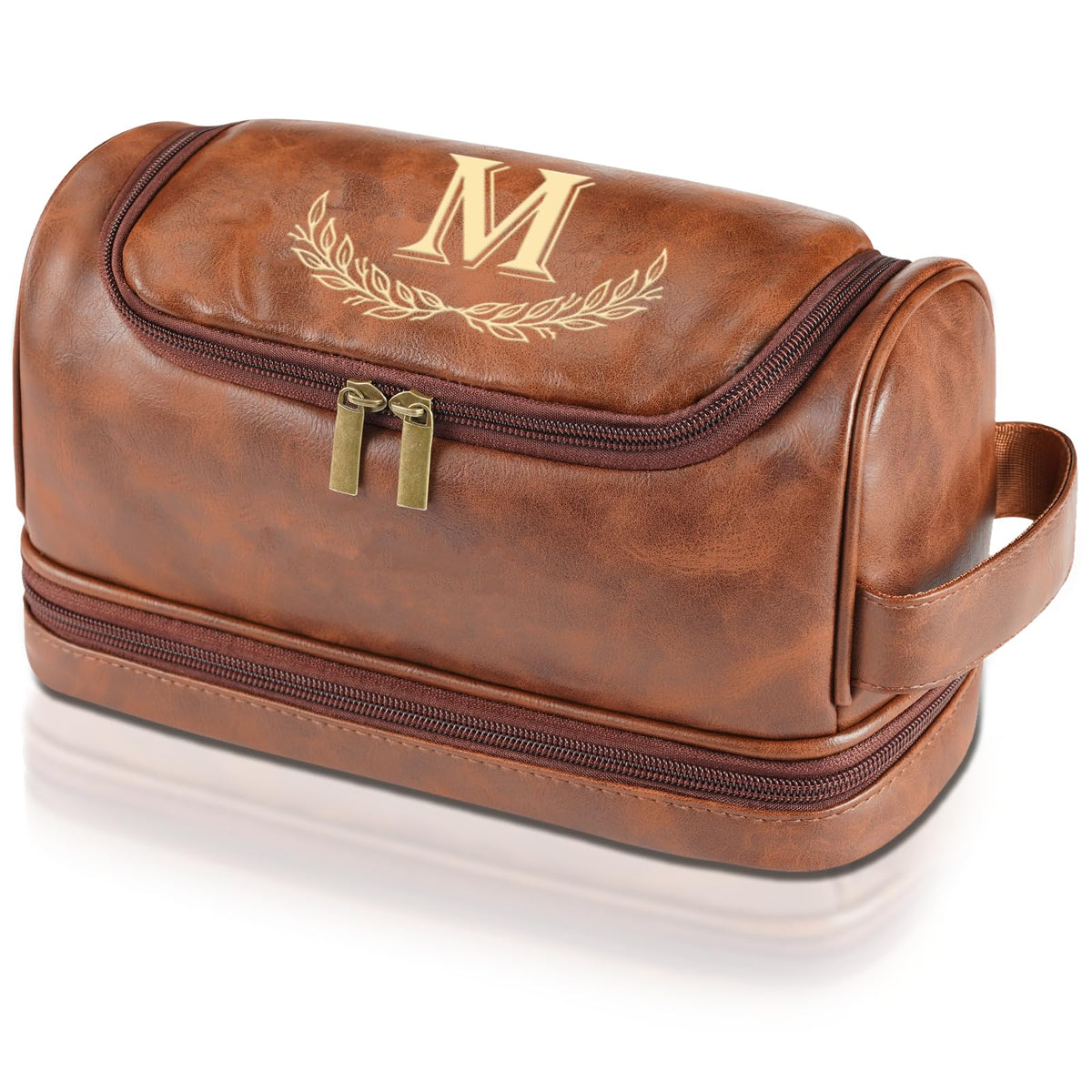 Sparklove Personalized Gifts for Men -Personalized Initial Toiletry Bag with Laser Engraved Monogram - Leather Travel Kit Shaving Organizer - Unique Present for Him, Husband, Boyfriend, Dad