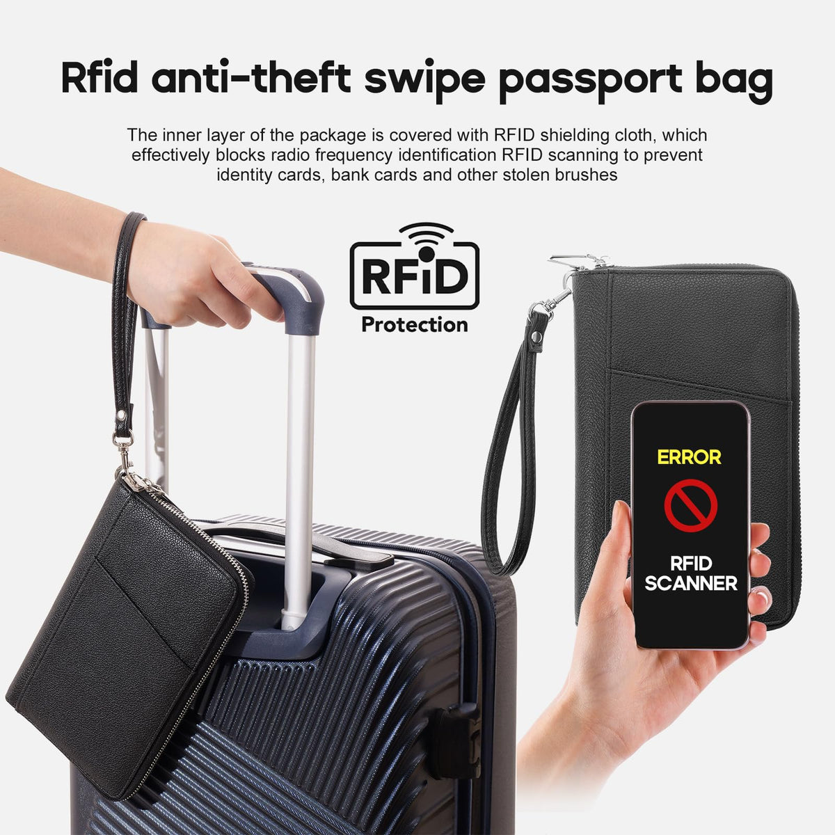 RFID Blocking Family Passport Holder Wallet 6,Premium Leather Travel Document Organizer for Women and Men,Travel Wallet for Credit Card(Black)