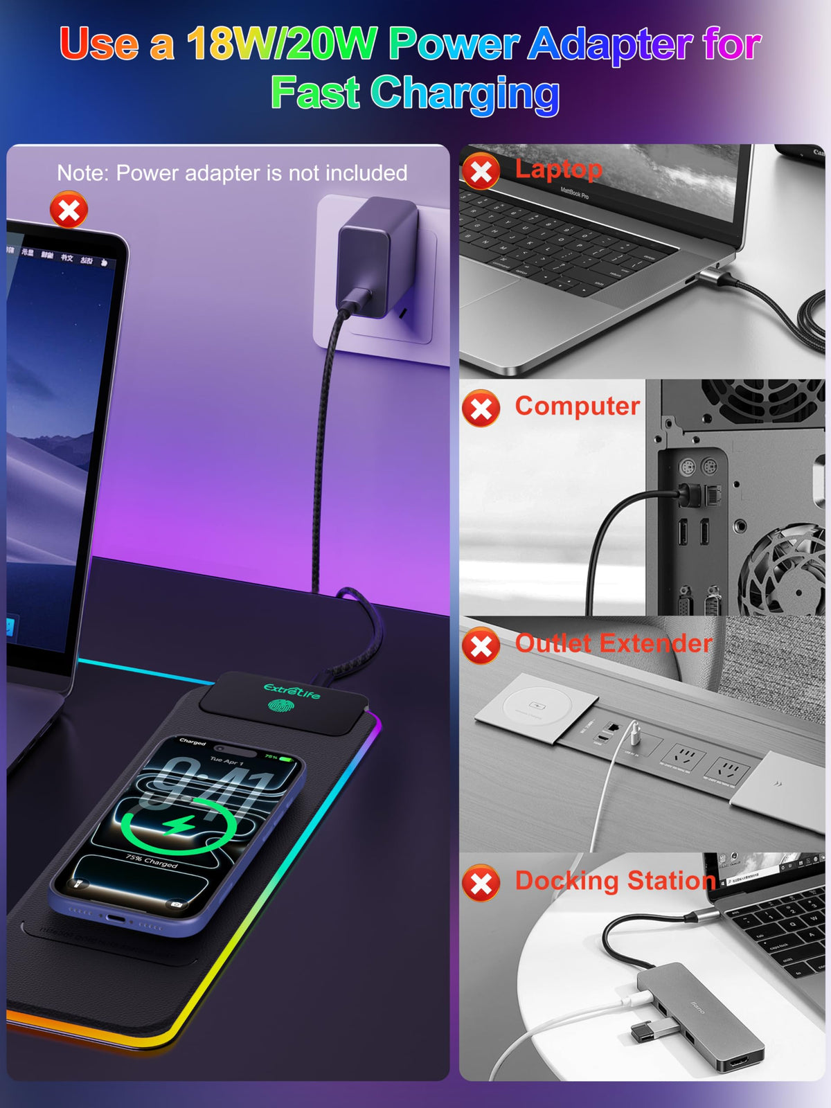 Mouse Pad with 15W Wireless Charging, RGB Gaming Mousepad, 31.5"x11.8" Large XXL Desk Mat, 16 Lighting Modes Keyboard Pad with Non-Slip Rubber Base, Waterproof Computer Mat for Gaming, Black-Right