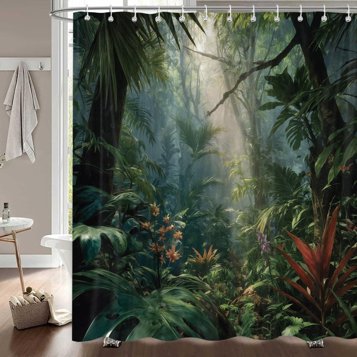 iTapnoom Jungle Shower Curtain Rainforest Green Bathroom Decor 72 x 72