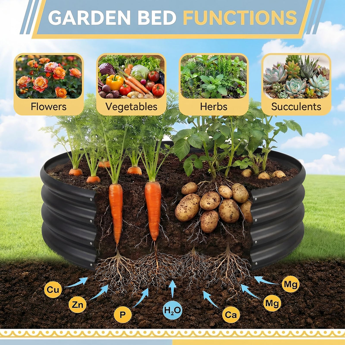 Land Guard Galvanized Raised Garden Bed Kit, Planter Boxes Outdoor, Round Large Metal Garden Beds for Vegetables(Gray)……