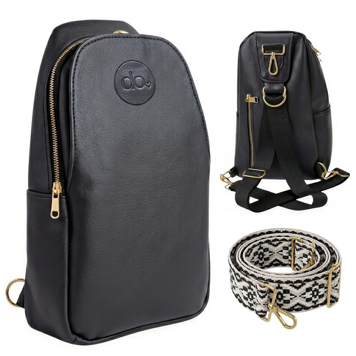 Do Love Handmade Mini Diaper Bag Backpack for Moms | Small Diaper Backpack with Crossbody Strap | Vegan Leather & Gold Hardware | Insulated Bottle Pocket | Black