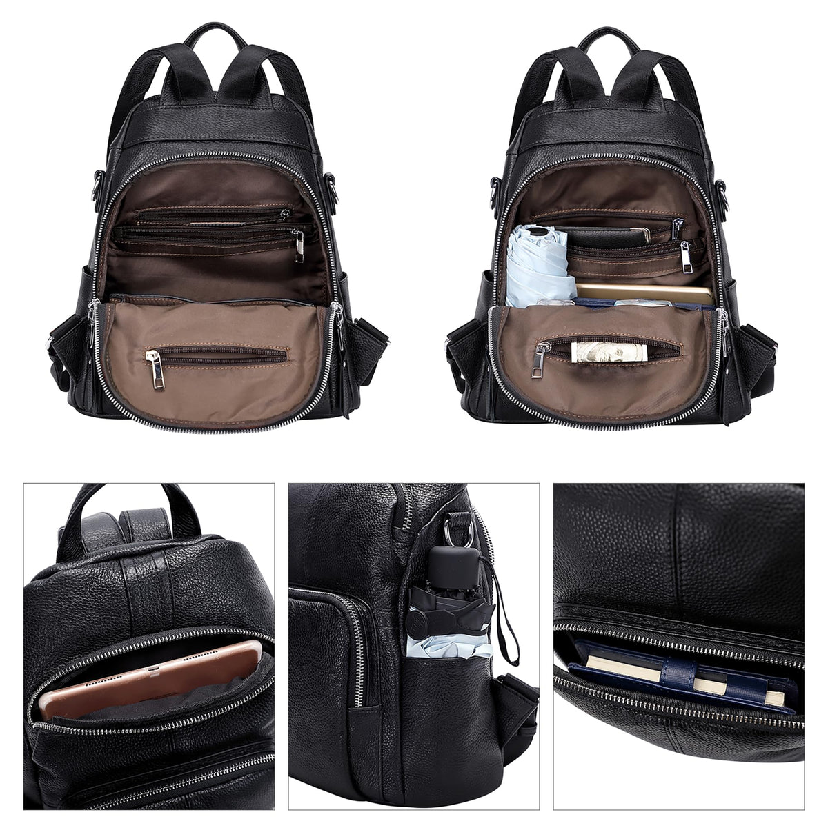 ALTOSY Soft Leather Backpack Purse For Women -theft Backpacks Versatile Shoulder Bag（S81 Black）