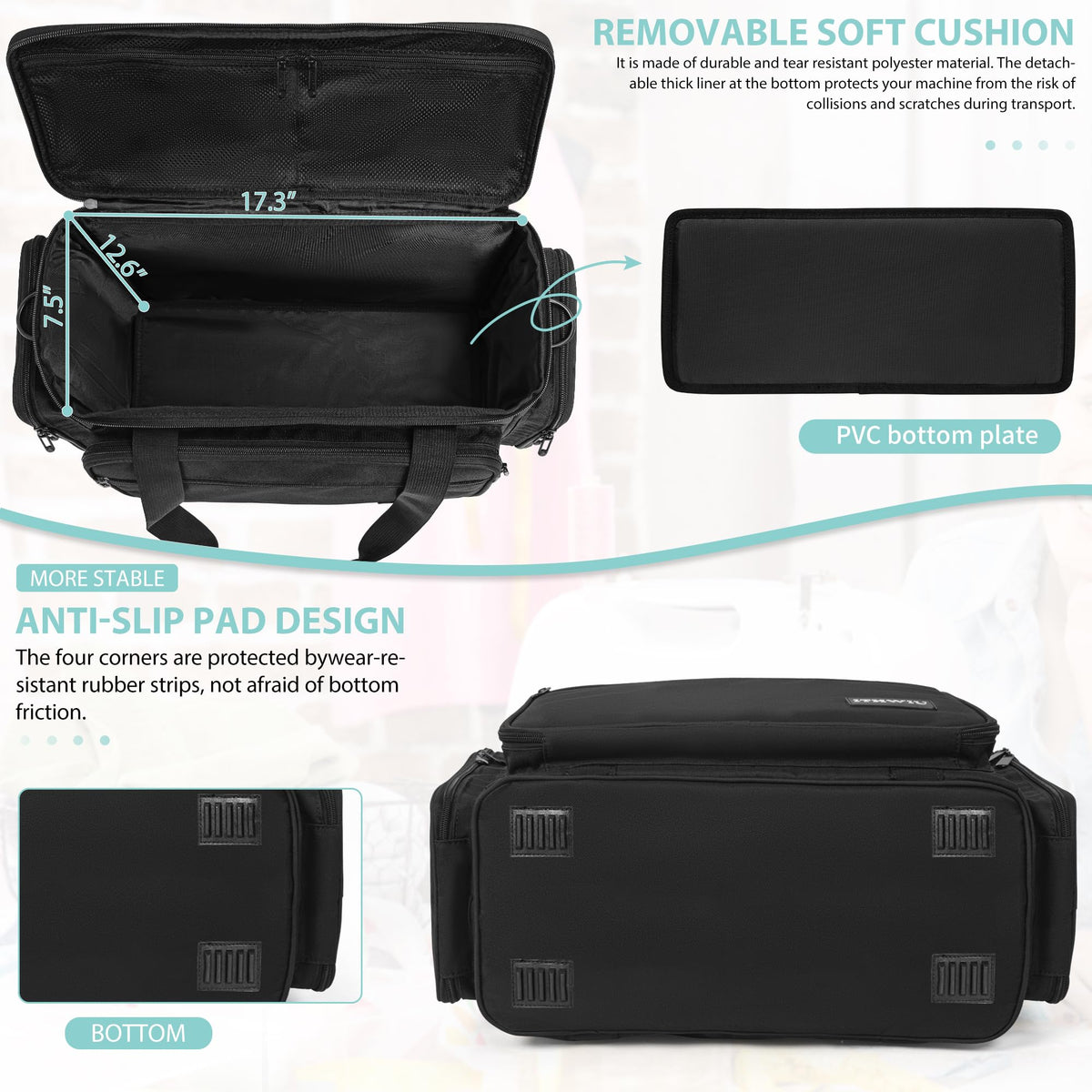 ITHWIU Sewing Machine Carrying Case with Multiple Storage Pockets Large Capacity, Universal Tote Storage Bag Compatible with Most Standard Singer, Brother, Janome