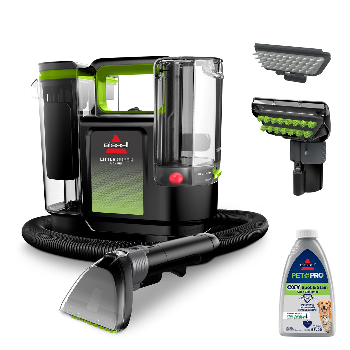 BISSELL® Little Green® Max Pet SmartMix Portable Carpet and Upholstery Deep Cleaner, Car/Auto Detailer, with SmartMix Technology, Self-Cleaning Tough Stain Tool and Pet Hair Removal Tool, 38572