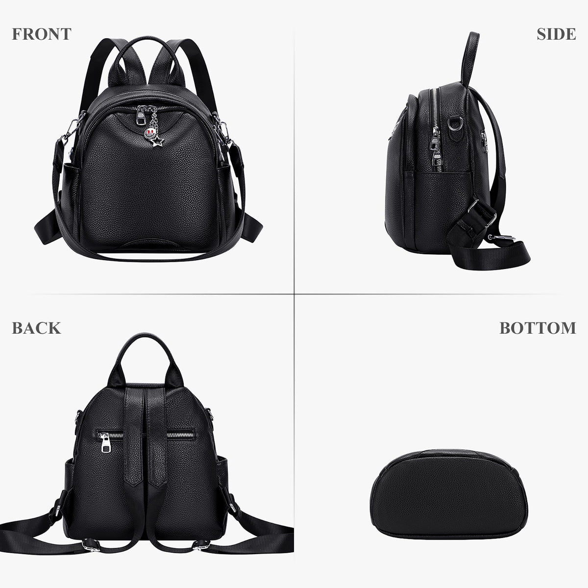 ALTOSY Soft Genuine Leather Backpack for Women Small Convertible Backpack Purse Shoulder Bag for Ladies (S97 Black)