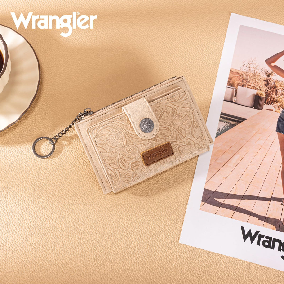 Montana West X Wrangler Small Ladies Wallet Rfid Blocking Credit Card Holder Simpl Womens Wallets Minimalist & Compact Keychain Card Organizers with Zipper Coin Pocket WG338-W099TN