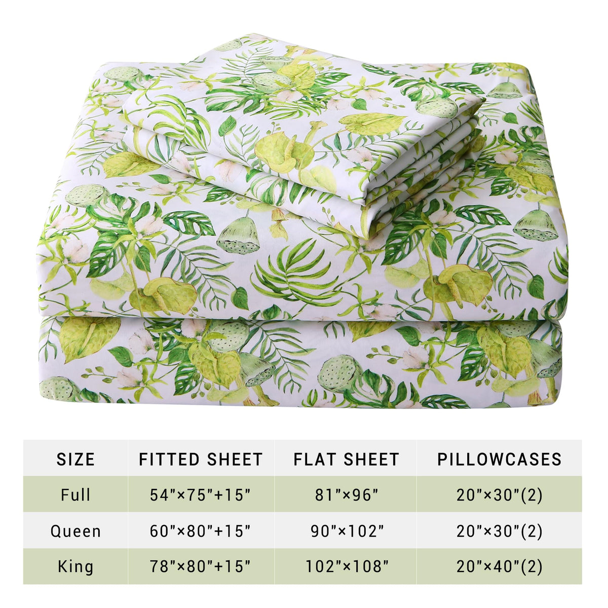Viviland Floral Twin Sheet Set - 3 Piece Jungle Greenery Botanical Patterned Bed Sheets - Soft, Breathable Microfiber Sheets with Deep Pocket, Non-Slip Fitted Sheets & Pillowcases