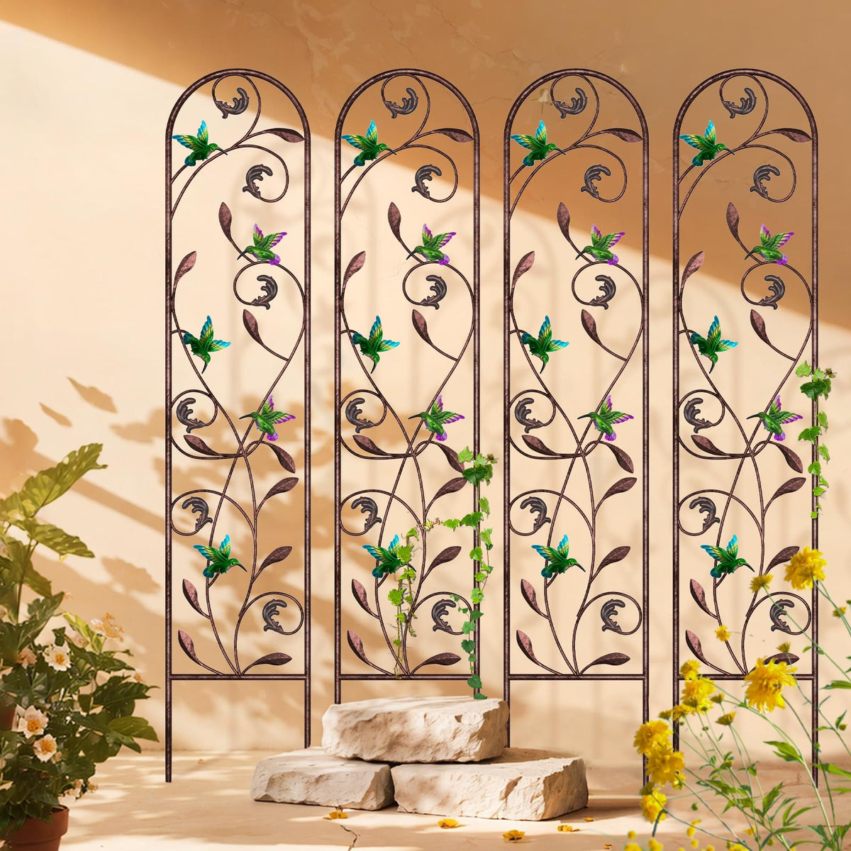 aboxoo Set of 4 Packs Hummingbird Metal Garden Trellis for Climbing Plants,Outdoor Decorative Flowers Arch Fence Trellis for Outdoor Patio,Garden,Yard,Backyard,Wall Brackets,60'' H x 11'' W