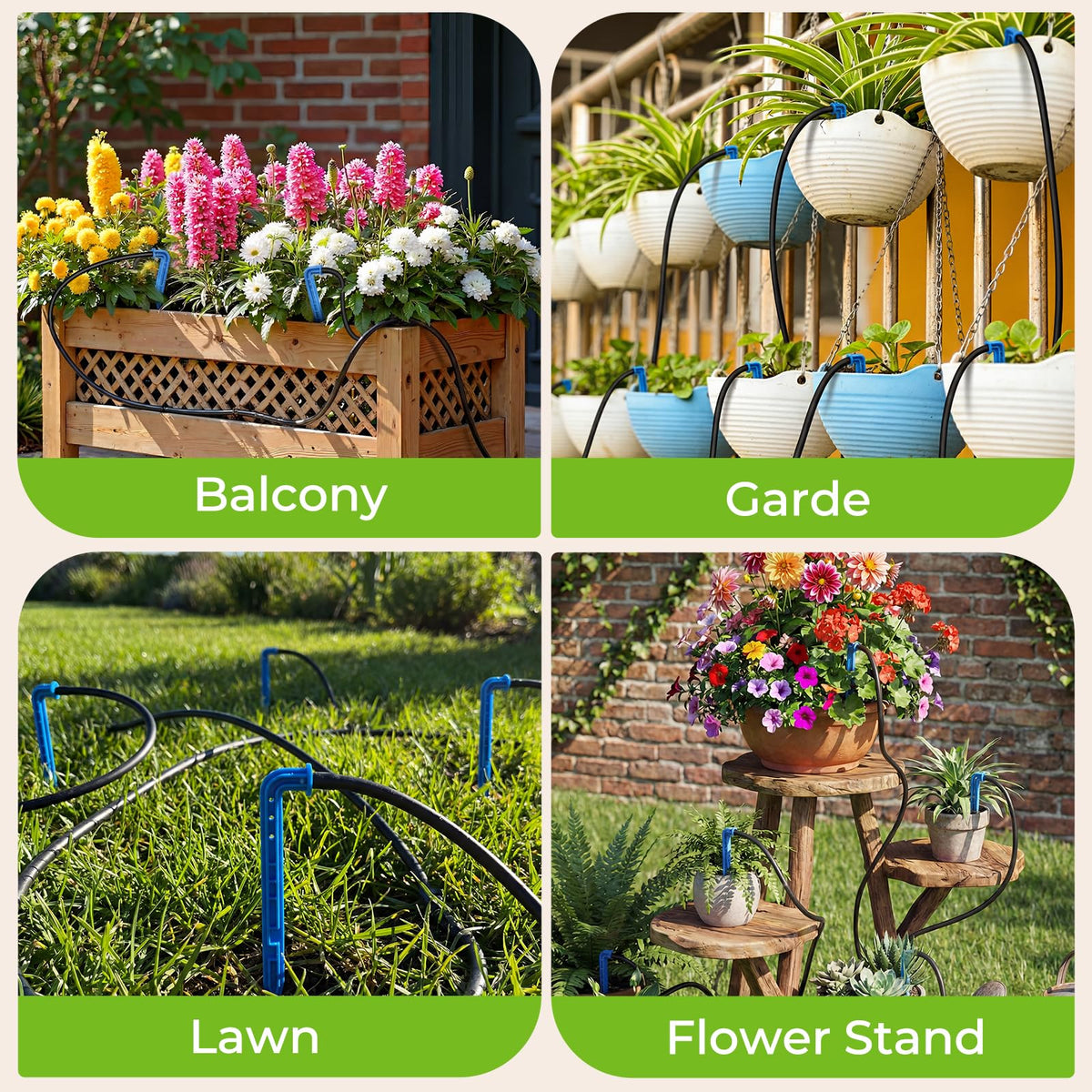 Solar Drip Irrigation System Kit, Auto Watering Kit for 15 Pots, 3W Solar Powered Auto Easy DIY Watering Device,22 Timing Modes with with Anti-Siphoning Device & Buckets and Flower Pots