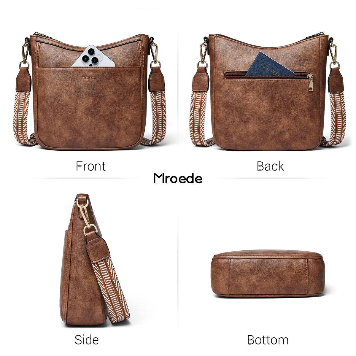 Mroede Crossbody Bags for Women Crossbody Purse for Women Vegan Leather Hobo Purses Shoulder Handbags with Detachable Strap for Daily Travel Work
