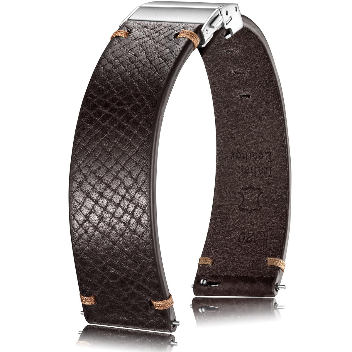 Getalia Italian Leather Watch Band | Tuscany Vegetable-Tanned Full Grain Calfskin Palm Grain Strap for Men & Women | Quick Release | Folding Clasp | 18 19 20 21mm 22 (Burnt Brown: Width-21mm)