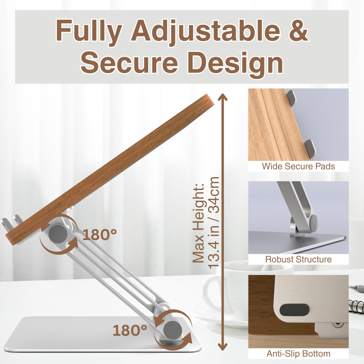 AVARO Adjustable Laptop Stand – Ergonomic Laptop Stand with Customizable Height & Angle, Robust Design Laptop Riser for Desk, Portable, Foldable & Durable Computer Stand for Home or Office Use