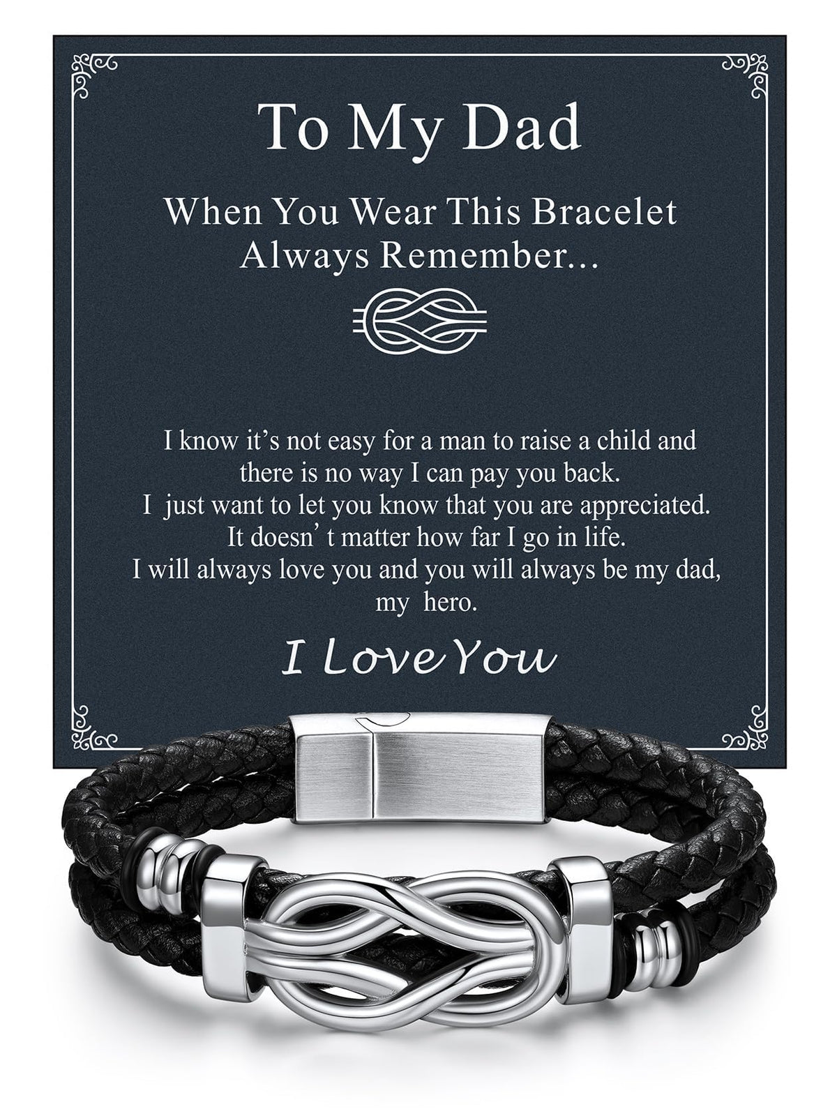 ChainsHouse Inspirational Gifts Bracelets for Men with Message Cards 8.3 Inches Braided Beaded Leather Square Knot Cuff Bracelet Birthday Gift for Dad