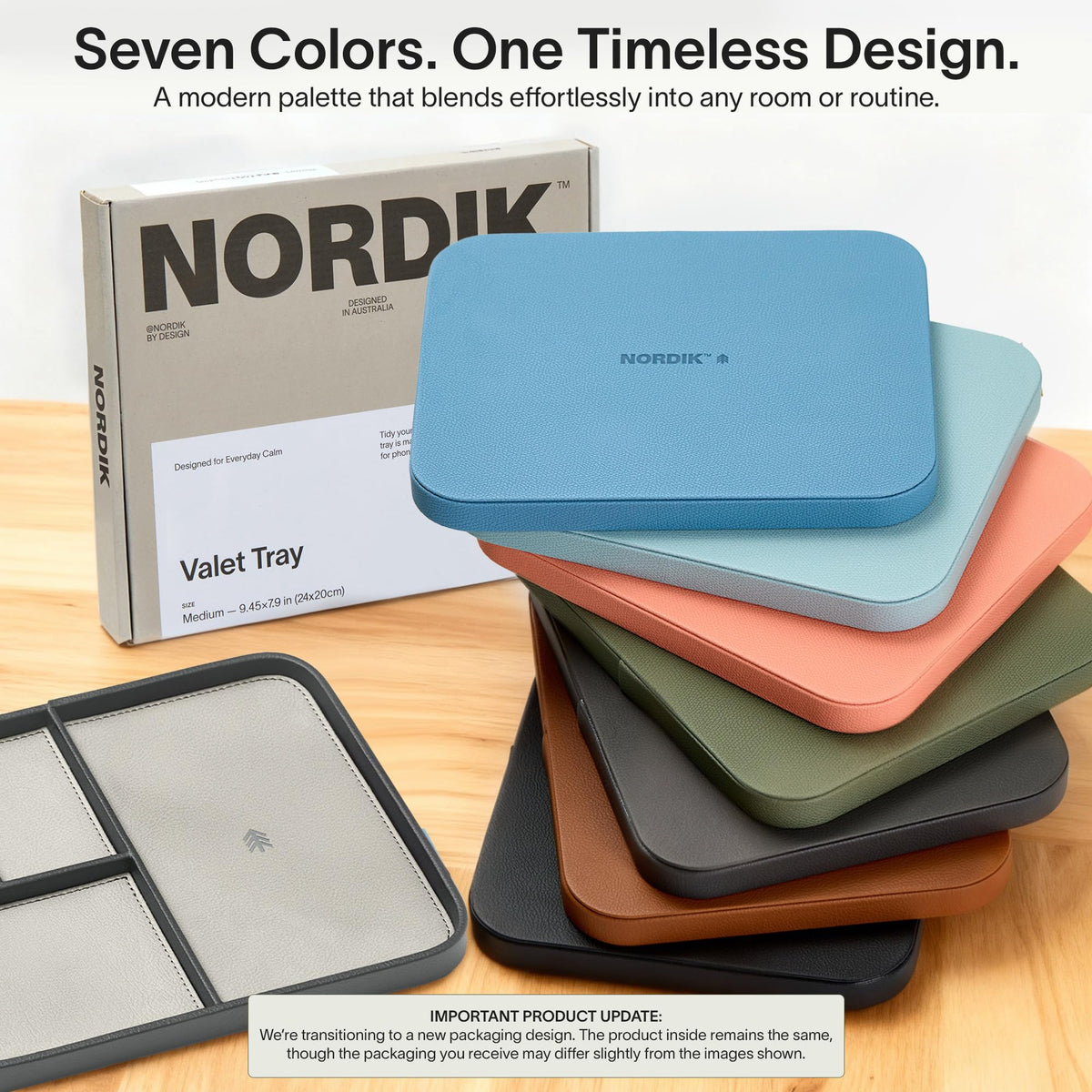 Nordik Leather Valet Tray - Sahara Gray - 9.5 x 7.9 Inch Medium Vegan Leather Tray - Stylish Nightstand Organizer for Men - Modern Bedside Caddy - EDC Catchall for Key Watch Wallet Jewellery