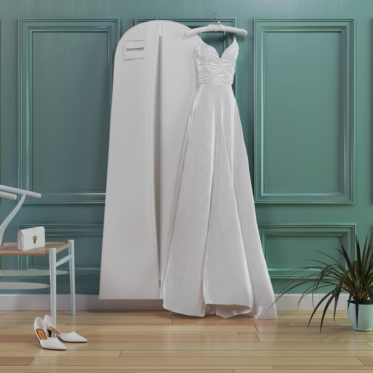 HANGERWORLD 72inch Breathable Wedding Gown Long Dress Hanging Garment Bag for Closet Storage (White)