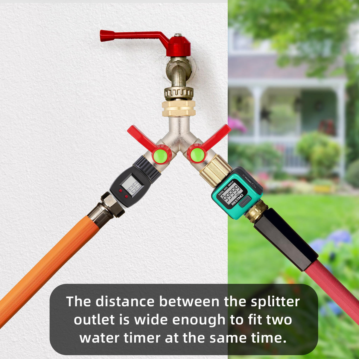 DINGBAI Hose Splitter 2 Way, High Flow Garden Hose Splitter, 3/4” Ght Inlet Brass Heavy Duty Hose Converter, Full Flow water 2 Way Faucet hose splitter, Long Handle Hose Valve Large Outlet.