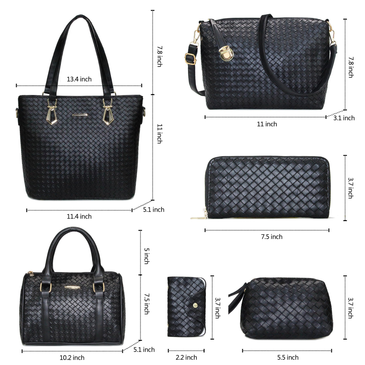 OTMIPIML Purses and Handbags for Women Synthetic Leather Tote Crossbody Bags Satchel Purses Set 6pcs (4A-Black-woven)
