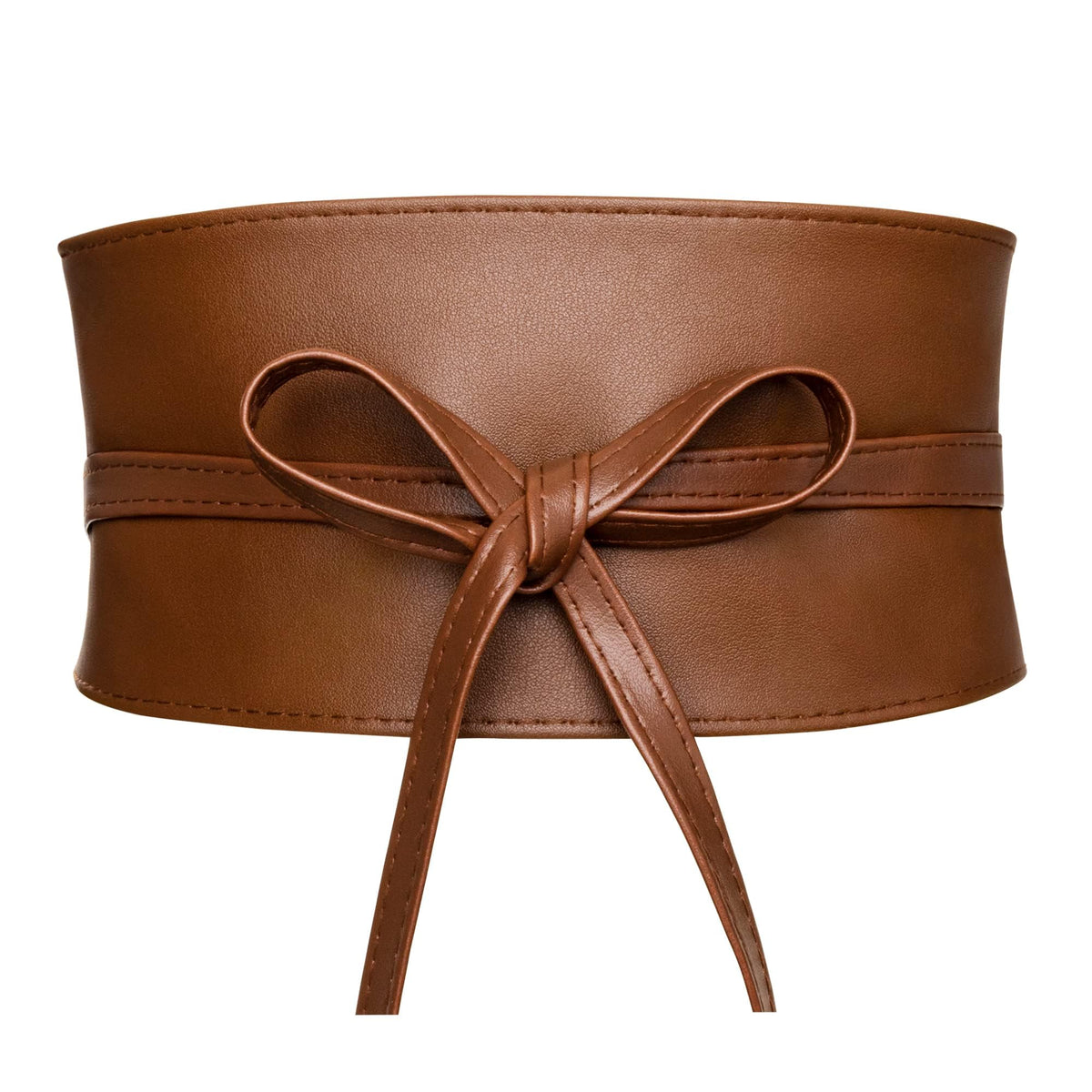 macoking Thick Brown Wide Obi Belts for Women Faux Leather Corset with Lace Up Wrap Style L