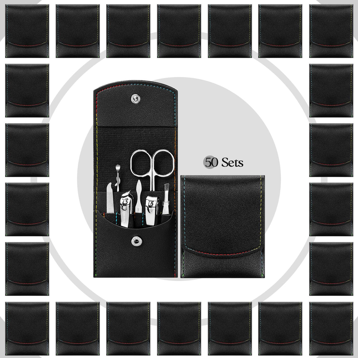 Geosar 50 Set Travel Manicure Kit Nail Clippers Pedicure Professional Nail Care Tools Stainless Steel Grooming Set with Portable Travel Case Gifts for Mother Father Men Women(7 in 1,Black)