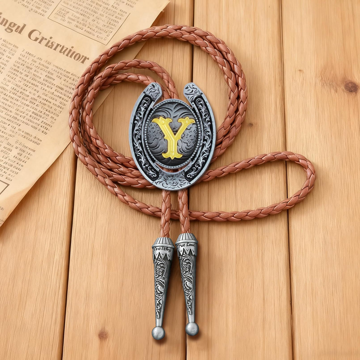 HUABOLA CALYN Brown Bolo Tie for Men Black Initial Letter ABCDMJR to Z Native American Western Cowboy Bolo Tie for Women (Y)