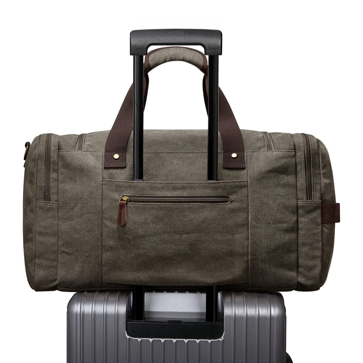 S-ZONE Large Canvas Travel Duffel Bag Weekend Overnight Bag with Shoes Compartment Holdall Gym Bag with Multi-Pockets for Men and Women, Army Green, X-Large