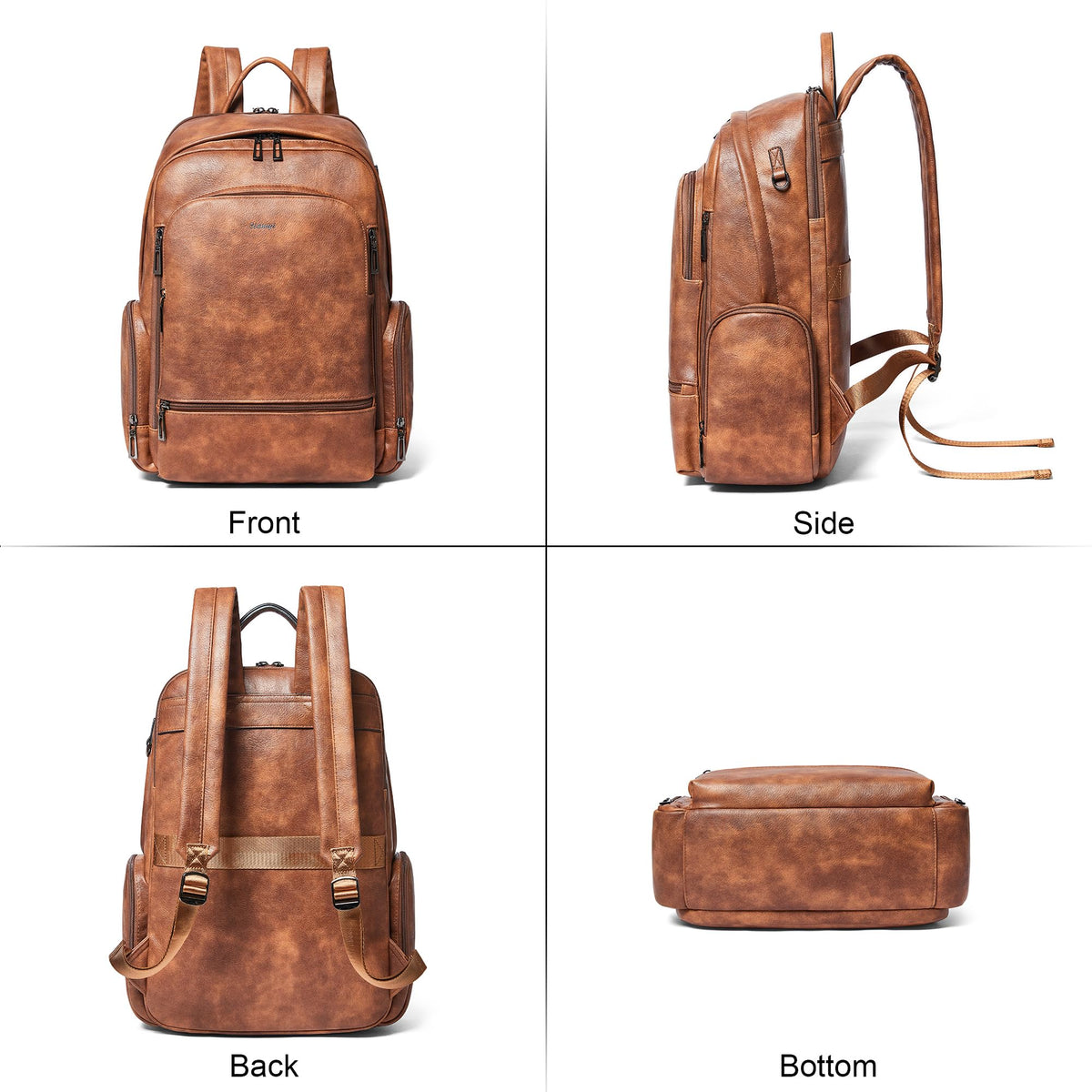 tiamyi Leather Backpack for Women Men, Fits 16.0 Inch Laptop, Soft Vegan Leather Backpack for Travel and Daily Use, Brown