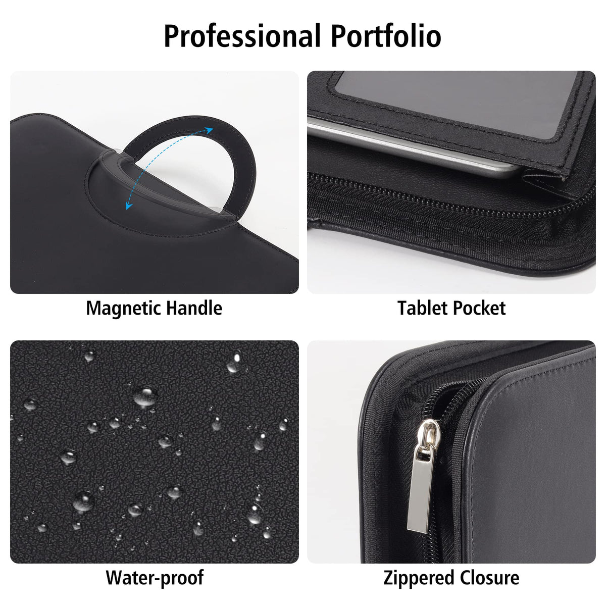 Agaritek Zipped Portfolio Binders for Men and Women - Leather Padfolio Business Planner Notebook Organizer with Zipper and Calculator- Holder for Tablet, Documents, Cards, Notebook, Notepad