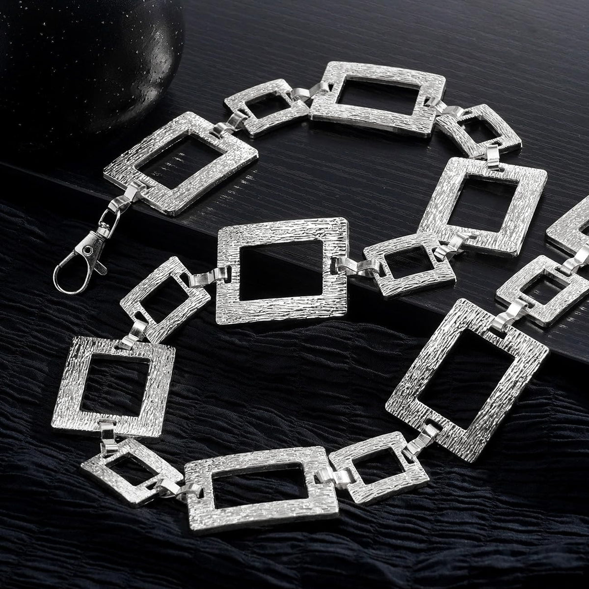 Liutufy Waist Chain for Women Adjustable Boho Metal Belt for Dresses (Square Silver-L)