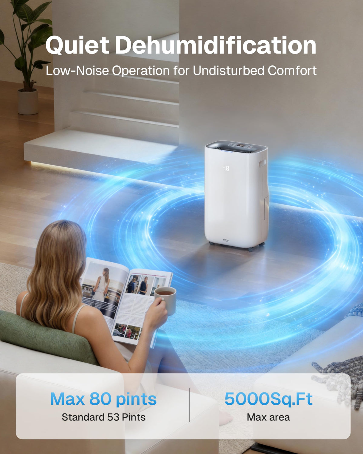 4500 Sq.Ft Dehumidifier for Basement and Large Rooms Max 80 Pint/Day Dehumidifiers with Drain Hose Smart Humidity Control 1.71Gallon Water Tank 24h Timer for Home, Bedroom, RV, Bathroom,