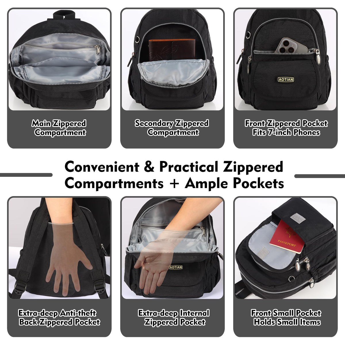 AOTIAN Mini Nylon Women Backpacks Casual Lightweight Small Daypack for Girls