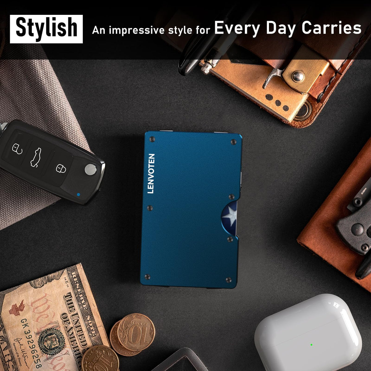 Lenvoten Upgraded Hinged Minimalist Wallet for Men | Slim Metal RFID Blocking Wallet | Credit Card Holder & Money Clip Holds 20 Cards | Premium Scratch-Resistant Finish | Ideal Gift for Men