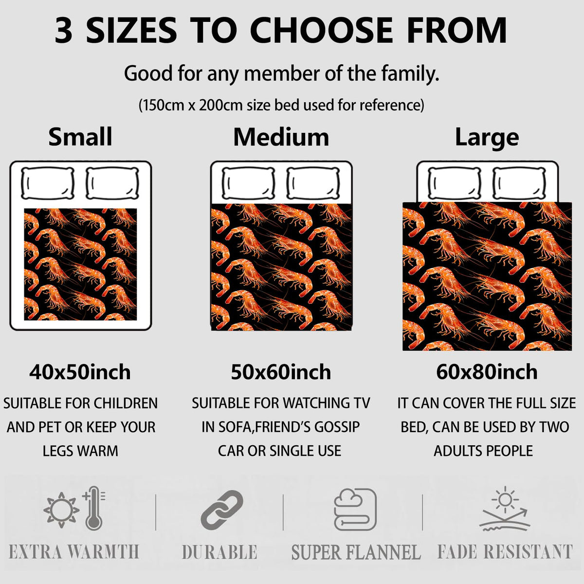 Aonimonis Shrimp Throw Blanket Gifts for Women, Soft Fuzzy Warm Cozy Flannel Blankets for Bedroom, Travel, Couch, Home Decor 50x60 in