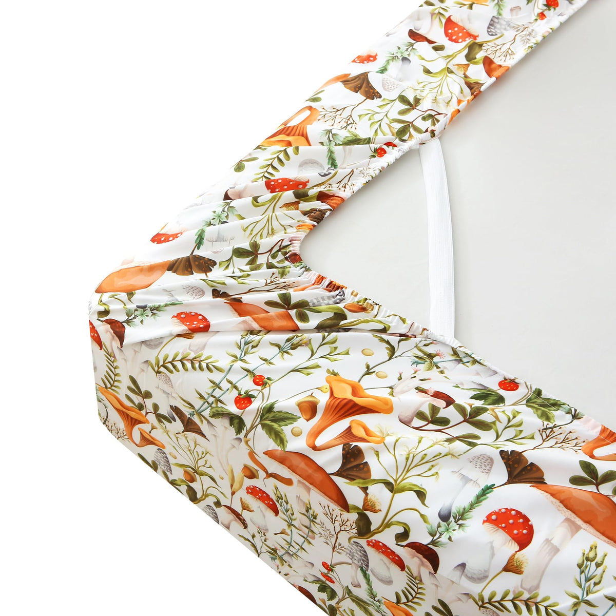 Mooreeke Cozy Vintage Microfiber Printed Queen Sheet Set - Soft & Breathable Percale Mushroom Forest Bed Sheets with Extra Deep Pocket - Non-Slip Fitted Design - Jungle Mushroom Leaves Pattern - Queen