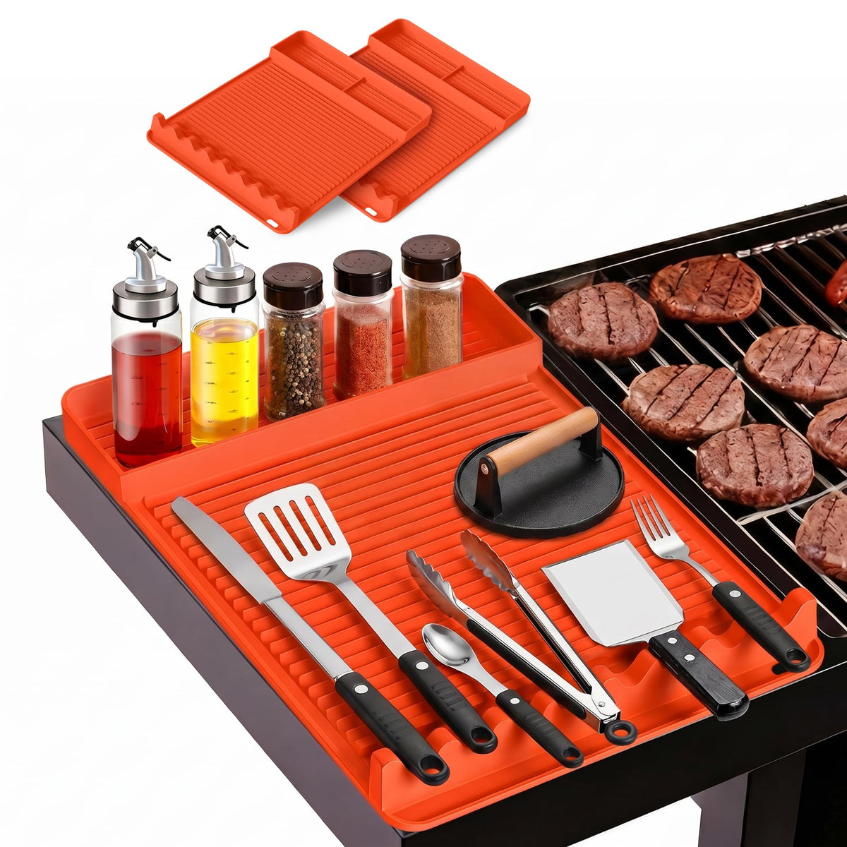 WZGUSXN Heat Resistant Silicone Grill Mat for Blackstone - 2Pack 16x11.5'' Non-Slip BBQ Tool Mat, Outdoor Cooking Camping & Tailgating, for Men Grilling（Orange）