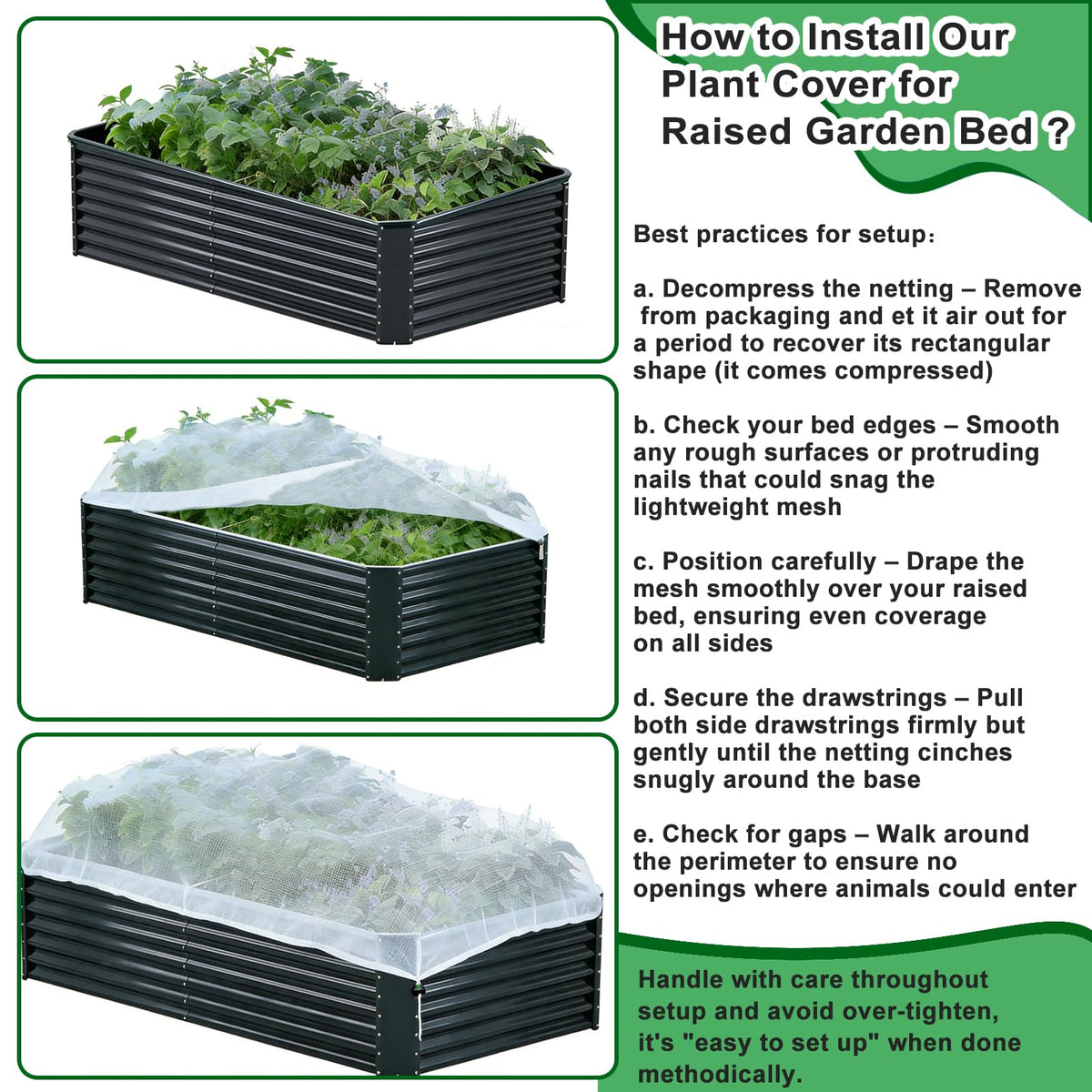 1 Pack Garden Netting for Raised Beds, Fine Mesh Bird Netting Barrier Screen with Zipper Drawstring Garden Bed Plant Cover for Protect Vegetable Fruits Crop from Animals Pest Insect, 4.3×2.3×2Ft