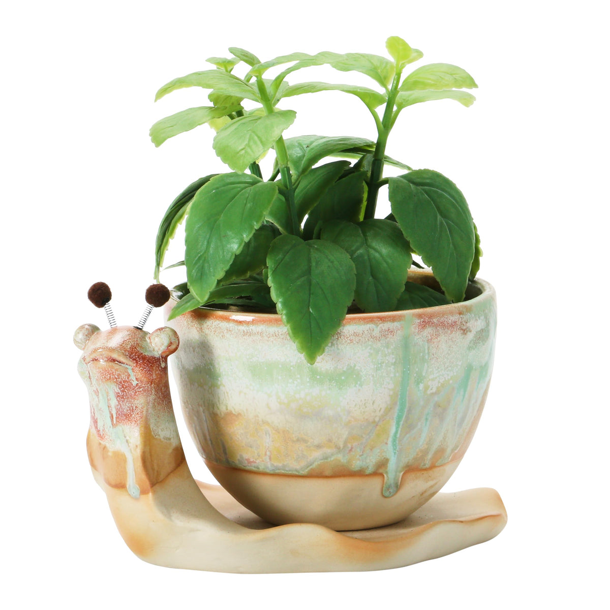 Creative Co-Op Stoneware Snail Planter, Reactive Glaze, (Each One Will Vary), Set of 2 Pieces