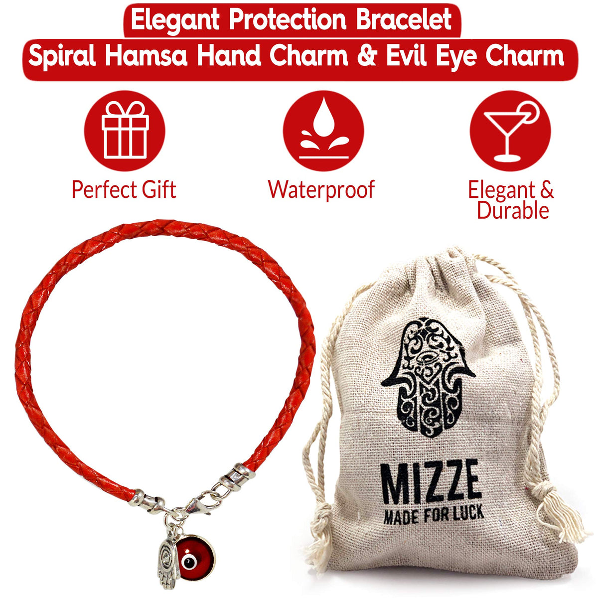 Hamsa Hand Protection Bracelet for Women - 7" Silver Hamsa Charm on Red Leather Evil Eye Bracelet - Ojo Jewelry - Birthday Anniversary Friendship Gift