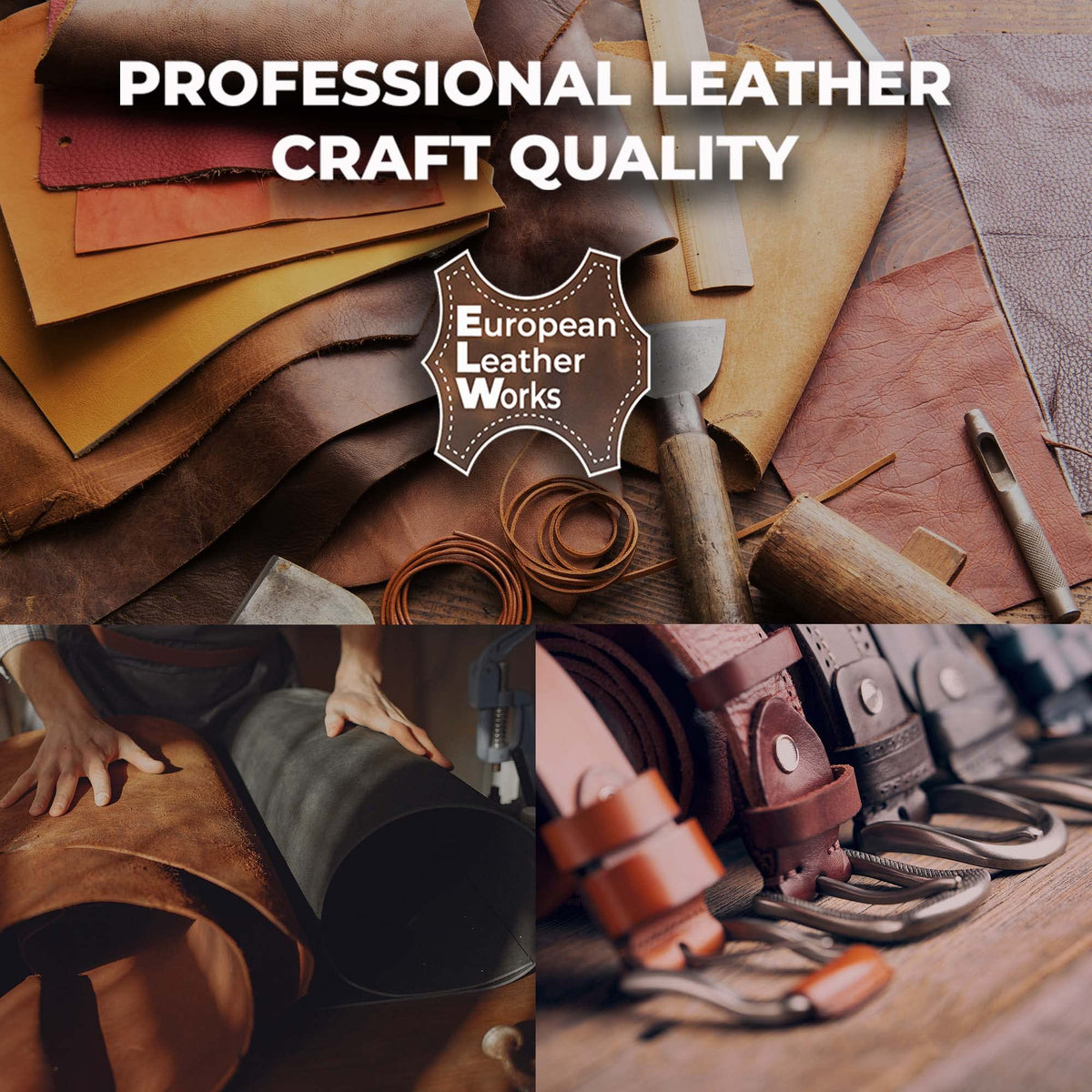 ELW Leather Blank Belt | 5-6 Oz. (2-2.4mm) Thickness | Size: 1"x60" (2.54x152cm) | Cowhide Vegetable Tanned | Full Grain Strip, Strap | Ideal for DIY Belts for Tooling, Crafting, Stamping, Dyeing