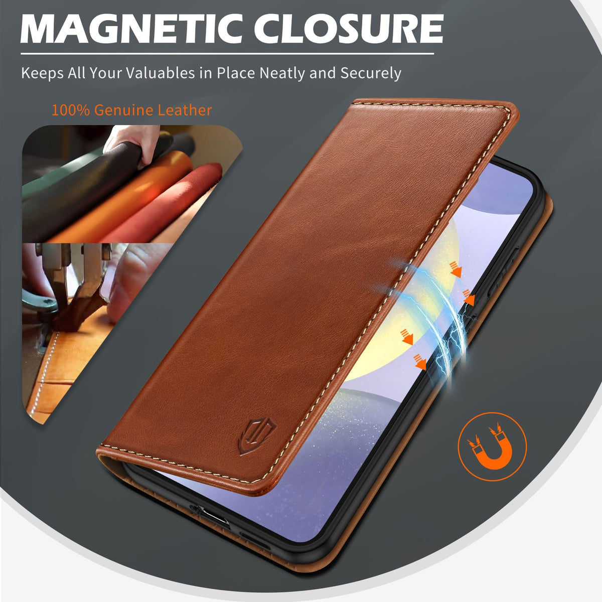 SHIELDON Genuine Leather Wallet Case for Galaxy S25 6.2" 2025, Retro Brown
