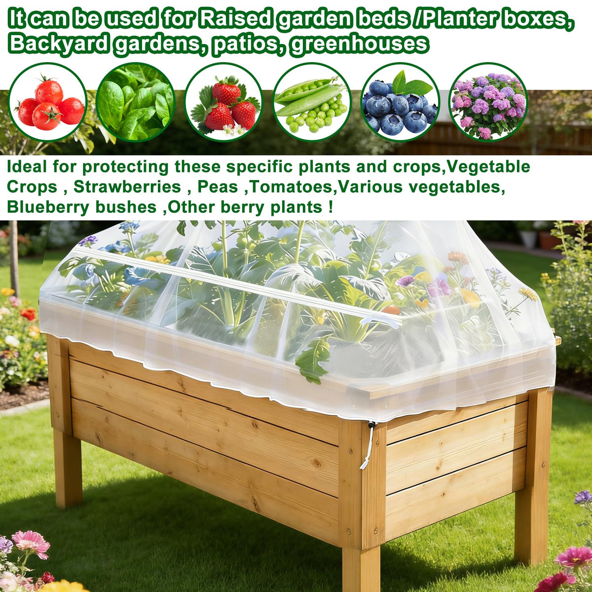 1 Pack Garden Netting for Raised Beds, Fine Mesh Bird Netting Barrier Screen with Zipper Drawstring Garden Bed Plant Cover for Protect Vegetable Fruits Crop from Animals Pest Insect, 4.3×2.3×2Ft