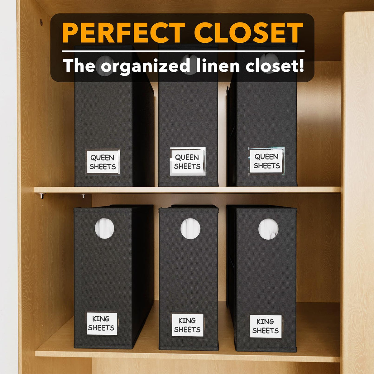 SpaceAid 6 Pack Bed Sheet Organizer and Storage, Foldable Sheet Organizer with Window for Linen Closet, Set Folder Keeper for Queen & King Size Bedding Storage (Black)