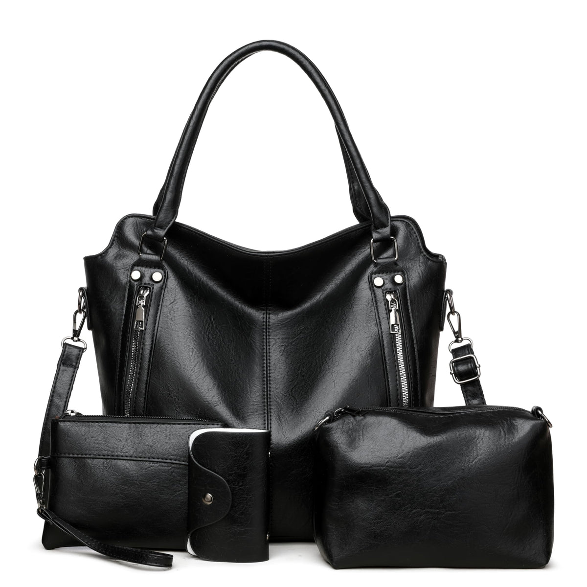 2E-youth Purses for Women Large Tote Women's Handbag Set Faux Leather Hobo Crossbody Bag 4pcs (1A-Black)