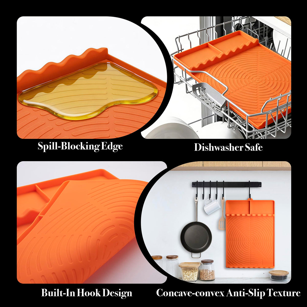 Silicone Grill Mat for Blackstone - BBQ Griddle Tools Side Mat with Drip Pad, Griddle Tools Mat for Outdoor Kitchen Countertop, BBQ Grill Accessories Gifts for Men (Orange)