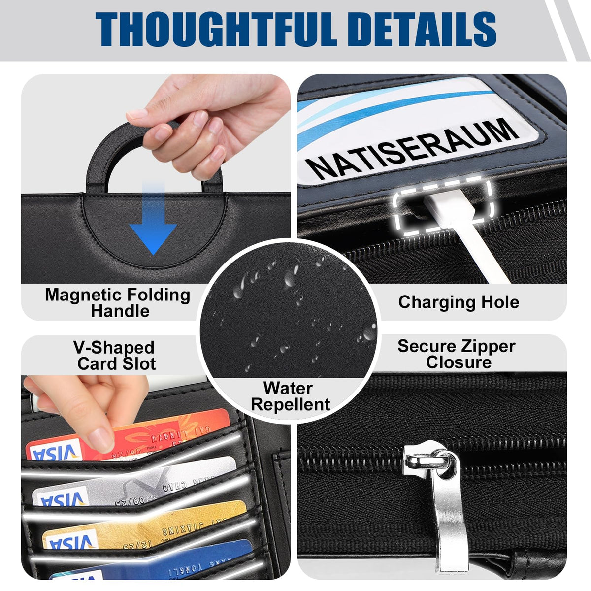 NATISERAUM Portfolio Binder 3 Ring Includes Pen and 5 Dividers with 10 Pockets, Padfolio Organizer with Zipper for Men and Women, Includes A4 Notepad for Business, School, Work
